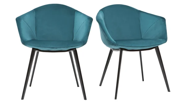 Chaises Design En Tissu Velours Bleu Pétrole Et Métal Noir (lot De 2) TAYA Top ventes 1