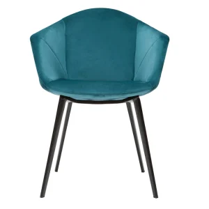 Chaises Design En Tissu Velours Bleu Pétrole Et Métal Noir (lot De 2) TAYA Top ventes 11