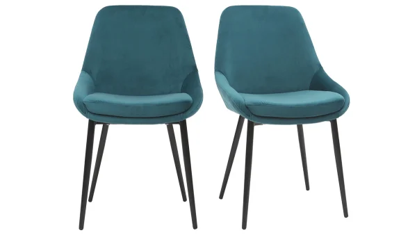 Chaises En Tissu Velours Bleu Pétrole Et Métal Noir (lot De 2) HOLO – Miliboo & Stéphane Plaza pas cher 1