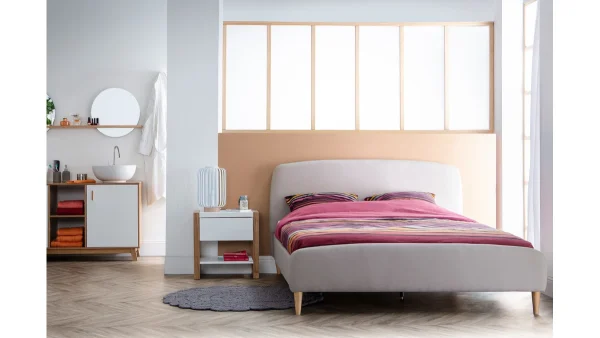 Lit 2 Places 140×200 Cm En Tissu Beige NIELS achat 5